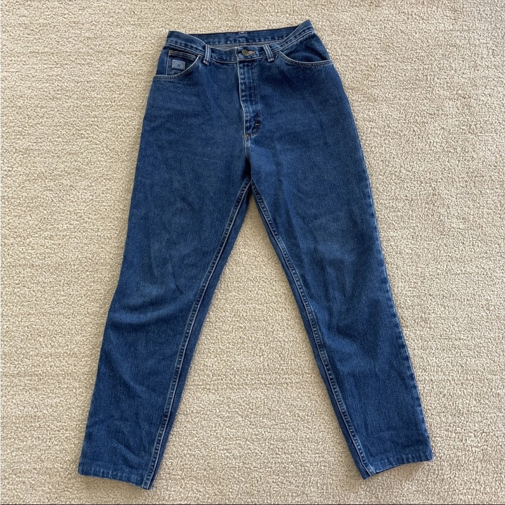 Vintage Wrangler for Women 28 x 29 Blue Denim Mom Jeans High Waisted Tapered Leg